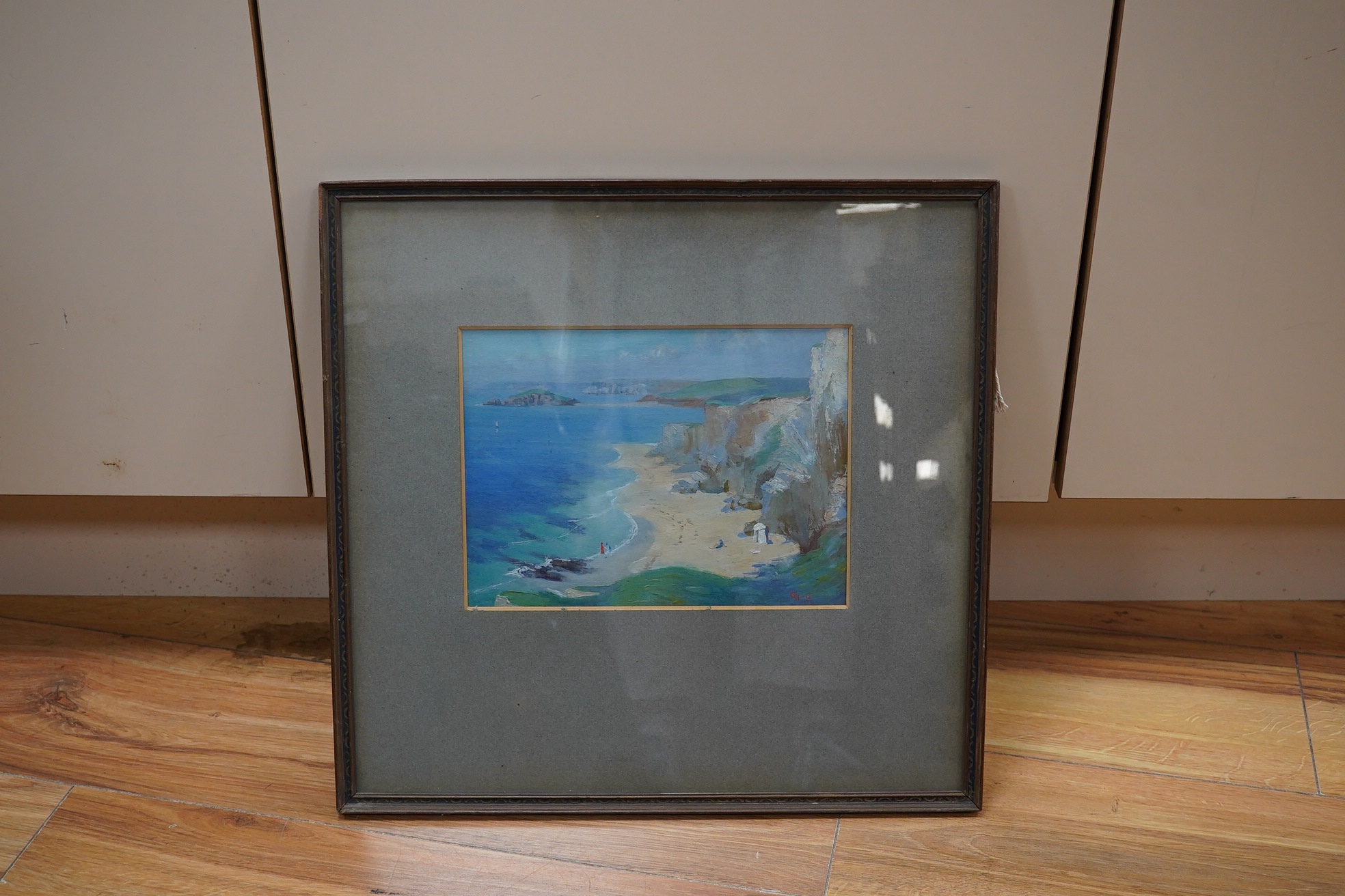 C.N, early 20th century, oil on board, Beach viewed from cliff tops, monogrammed and dated ‘12, 17 x 24cm. Condition - good